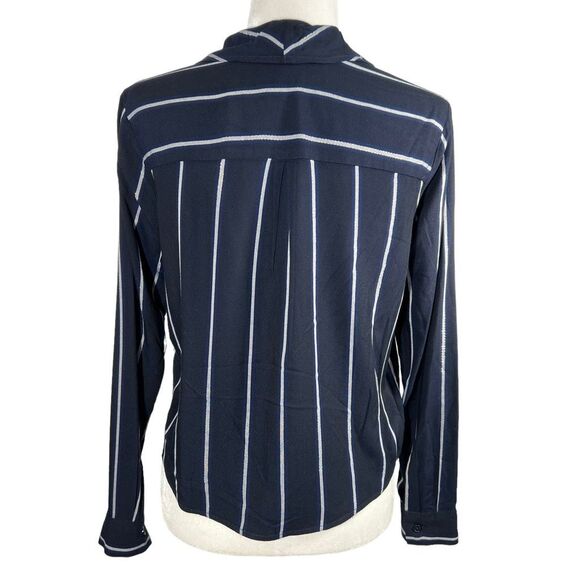 Rails Long Navy Blue & White Sleeve Blouse Sz Small Striped Ava ties in front - Picture 11 of 13